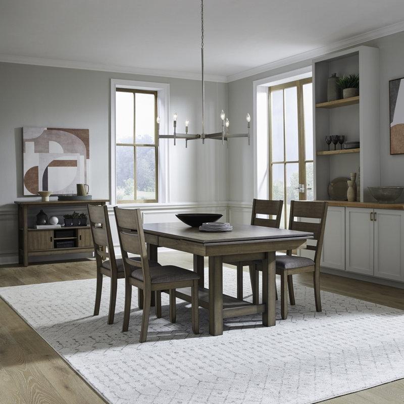 Kahverengi Masif Ahşap 4 Kişilik Açılır Mutfak Masası Gri Kumaş Sandalyeli Set - 85051.0