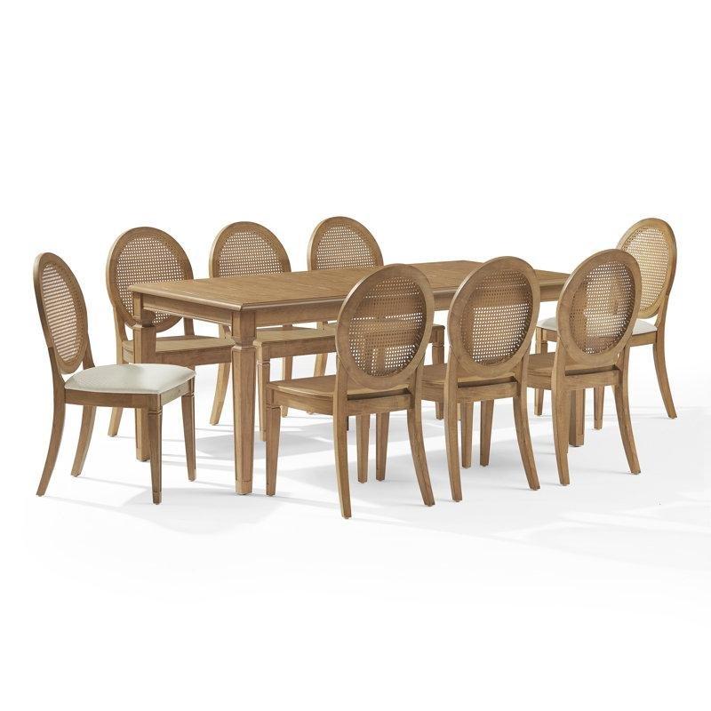 Kahverengi Masif Ahşap Genişletilebilir Rattan Yemek Masası Takımı 8 Kişilik - 88183