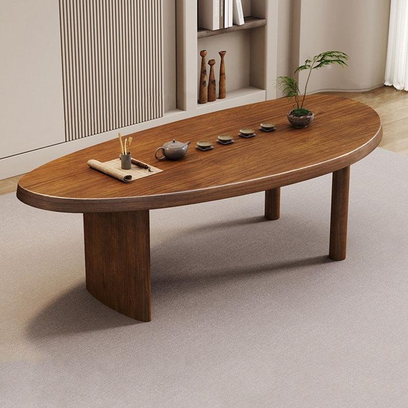Kahverengi Masif Ahşap Oval Yemek Masası 160x70 cm - 87130