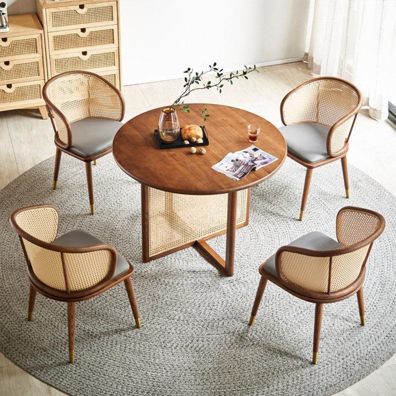 Kahverengi Masif Ahşap ve Rattan Yemek Masası Takımı 4 Sandalyeli - 88174