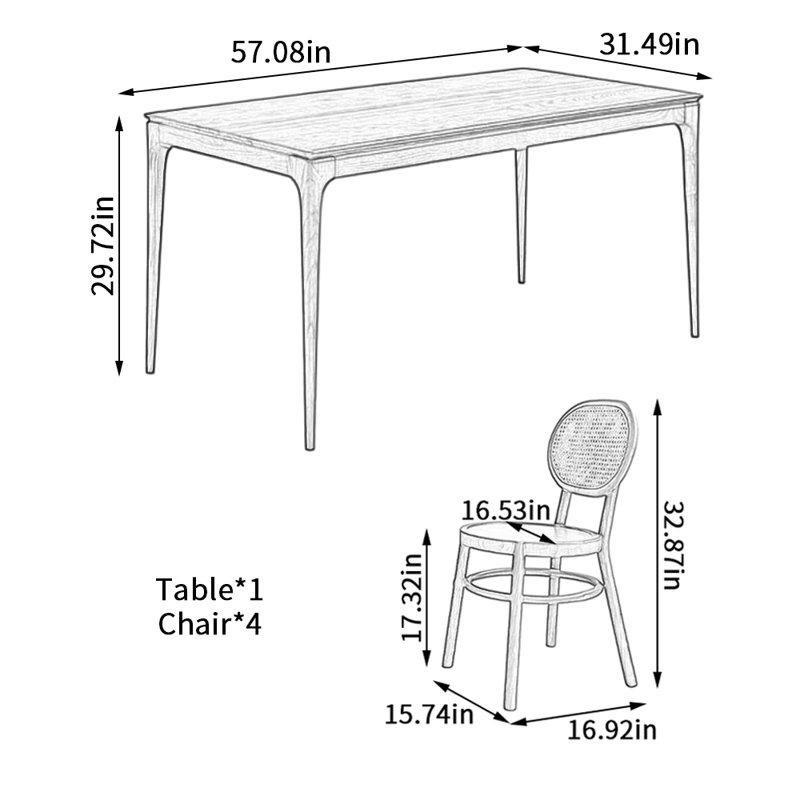 Kahverengi Masif Kütük Ahşap Bohem Mutfak Masası 145 cm ve 4 Sandalye Seti - 85312.0