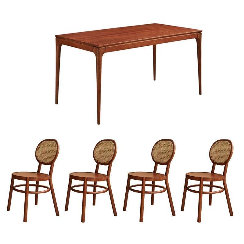 Kahverengi Masif Kütük Ahşap Bohem Mutfak Masası 145 cm ve 4 Sandalye Seti - 85312.0