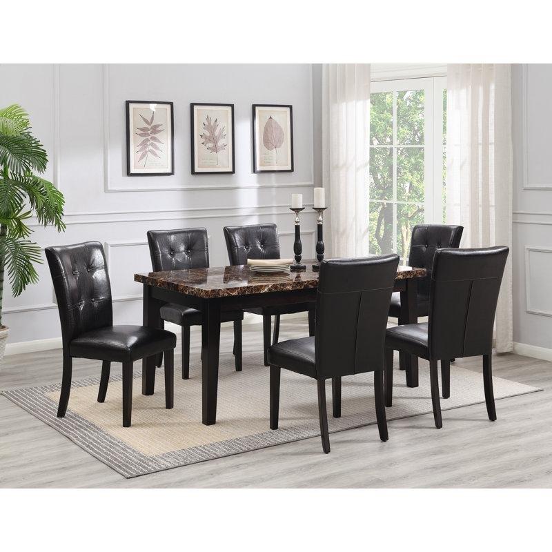 Kahverengi Mermer Üstlü Masif Ahşap Ayaklı Yemek Masası 152 cm - 84838