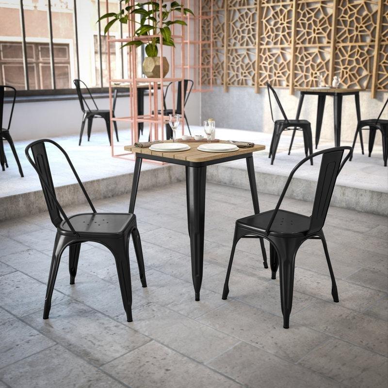 Kahverengi Poliresin Üstlü Siyah Çelik Çerçeveli 60 cm Kare Yemek Masası - 87547