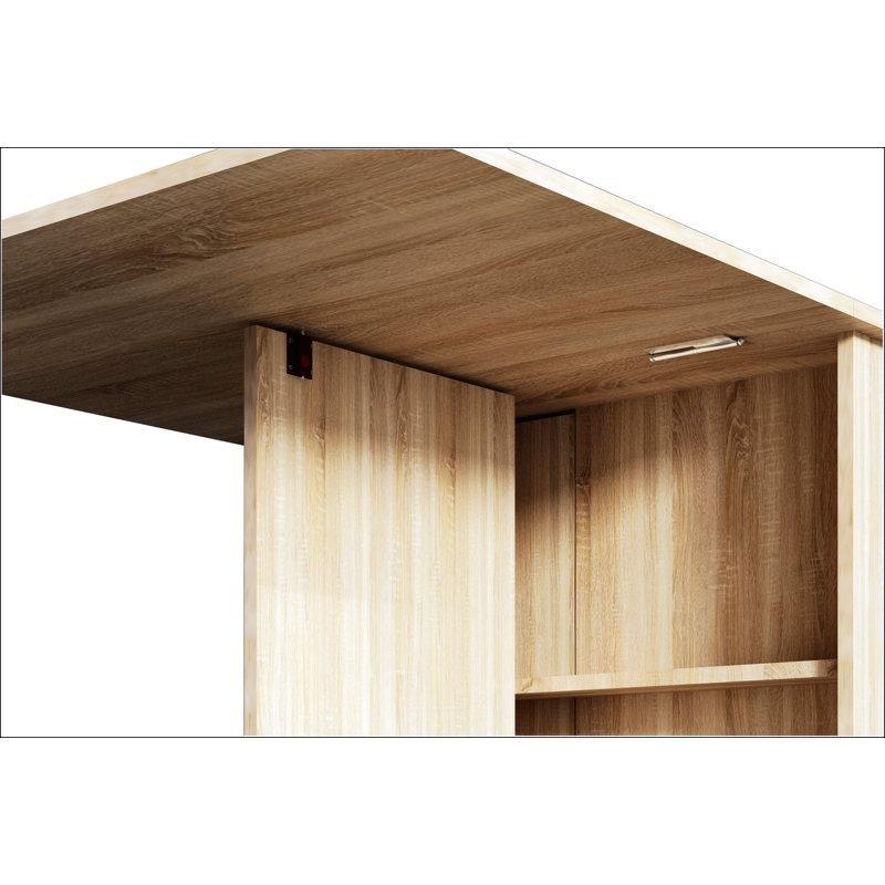 Katlanabilir Ahşap Yemek Masası 140 cm Tekerlekli Saklama Raflı - 86347