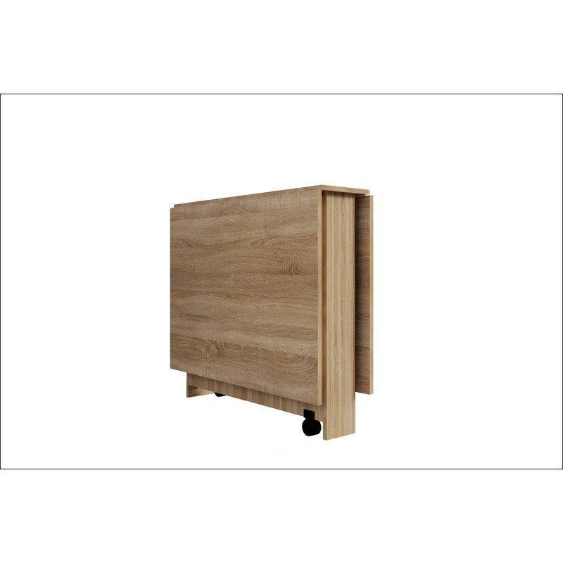 Katlanabilir Ahşap Yemek Masası 140 cm Tekerlekli Saklama Raflı - 86347
