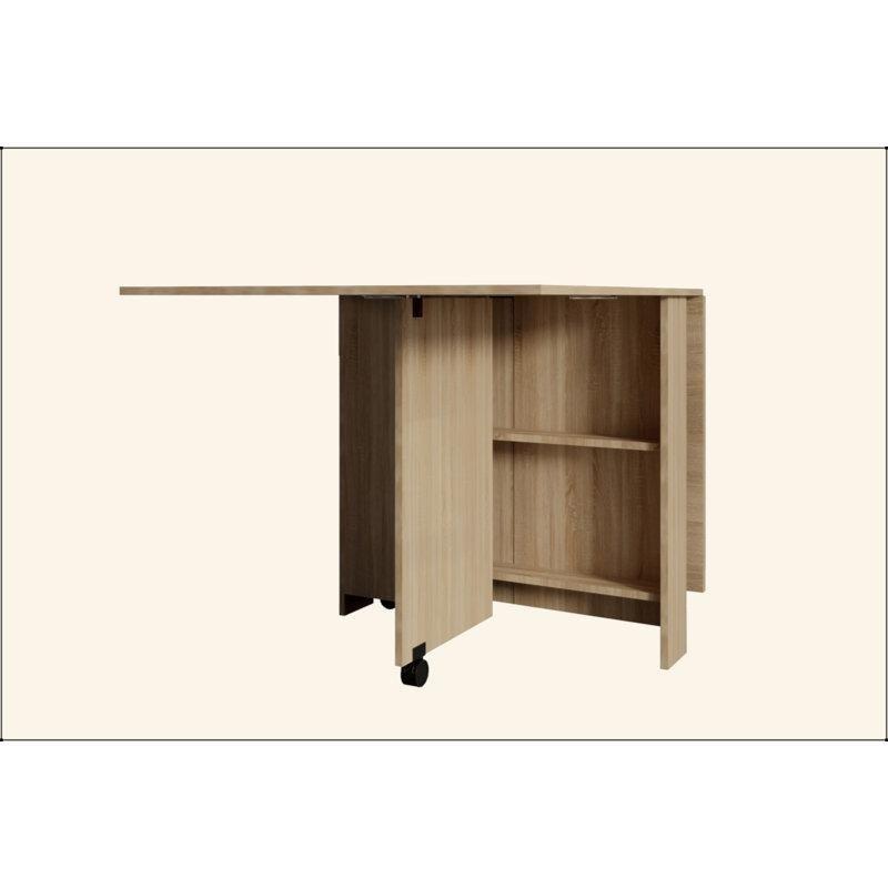 Katlanabilir Ahşap Yemek Masası 80x140 cm Çift Raflı Depolama ve Tekerlekli - 86290