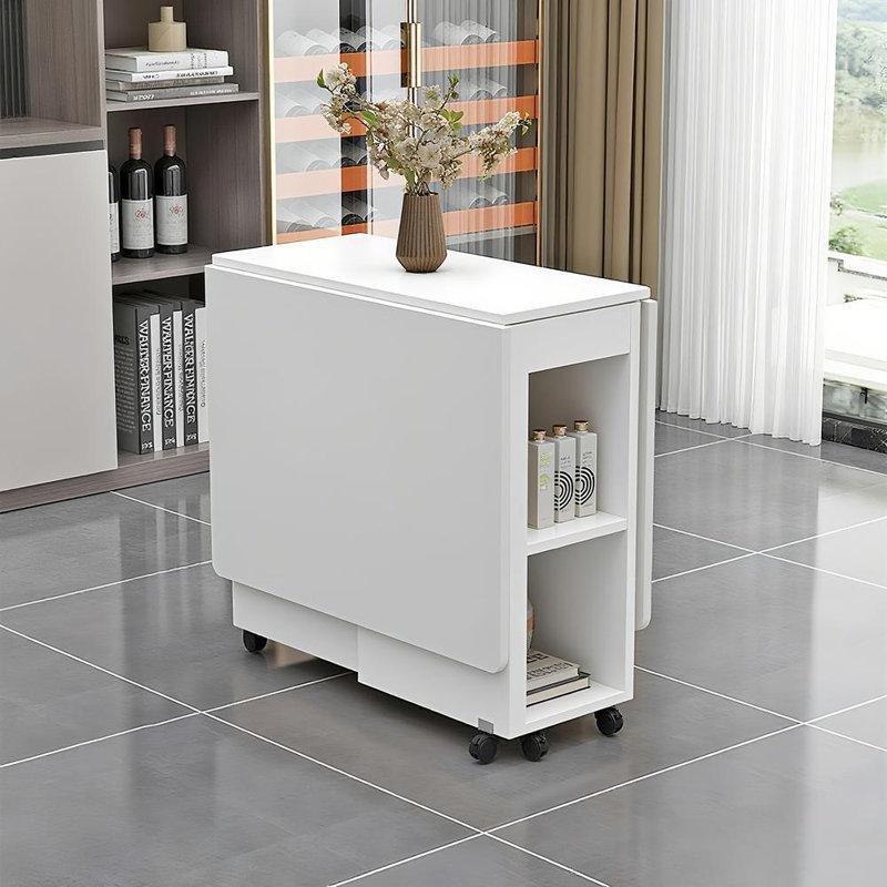 Katlanabilir Beyaz Endüstriyel Ahşap Yemek Masası 4 Sandalyeli Depolama Özellikli - 86389