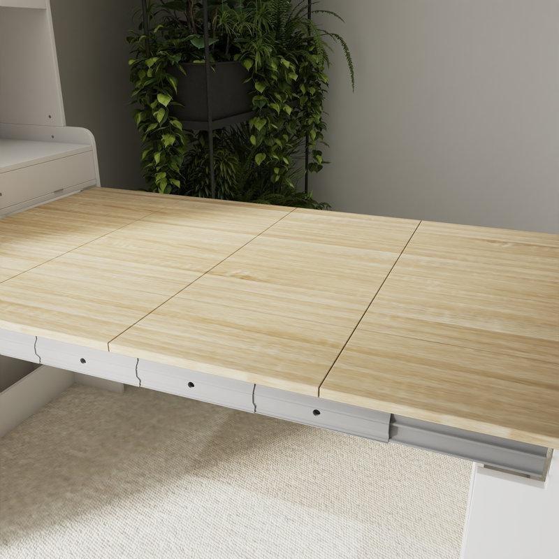 Katlanabilir Doğal Ahşap Yemek Masası Beyaz Çalışma Ünitesi ve Saklama Hutch - 86392