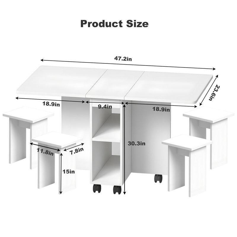 Katlanabilir Yapraklı Beyaz Endüstriyel Ahşap Yemek Masası Seti 4 Sandalyeli 120 cm - 86350