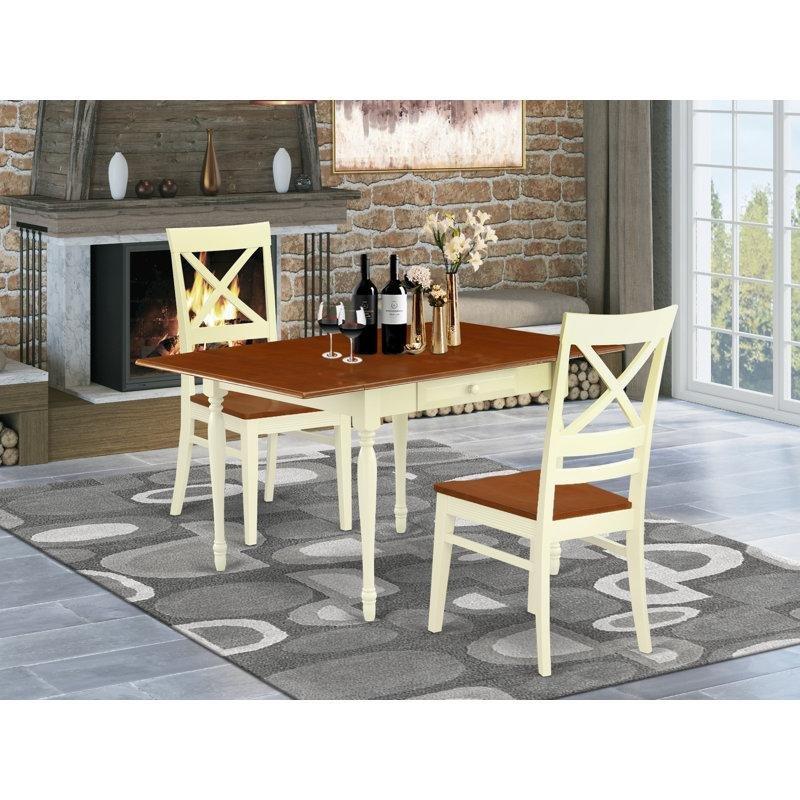 Katlanır Mutfak Masası Kiraz Rengi Krem Taban 54x36 cm 3 Parçalı Sandalyeli Set - 85456.0