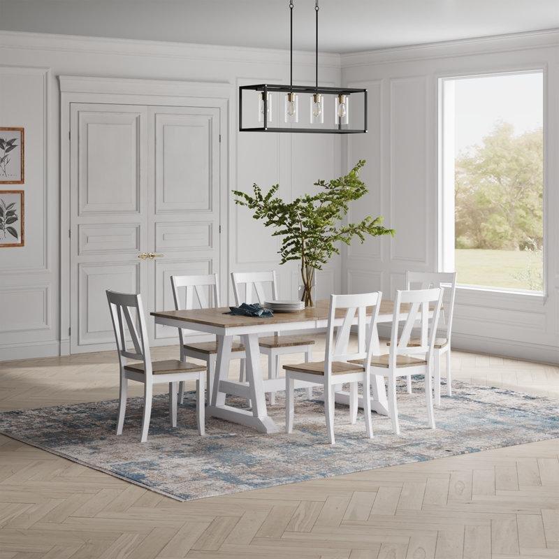 Keswick Açılır Mutfak Masası Altı Kişilik Gri Kum Beige Ahşap Yemek Seti - 85108.0