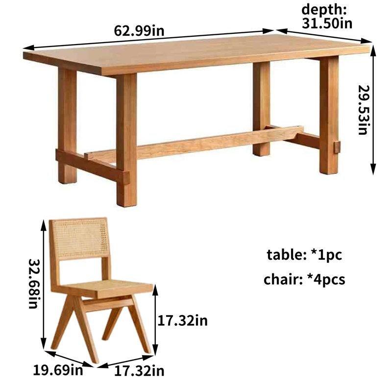 Kiraz Ağacı Masif Ahşap Dikdörtgen Bohem Mutfak Masası 160x80 cm ve 4 Sandalye Seti - 85300.0