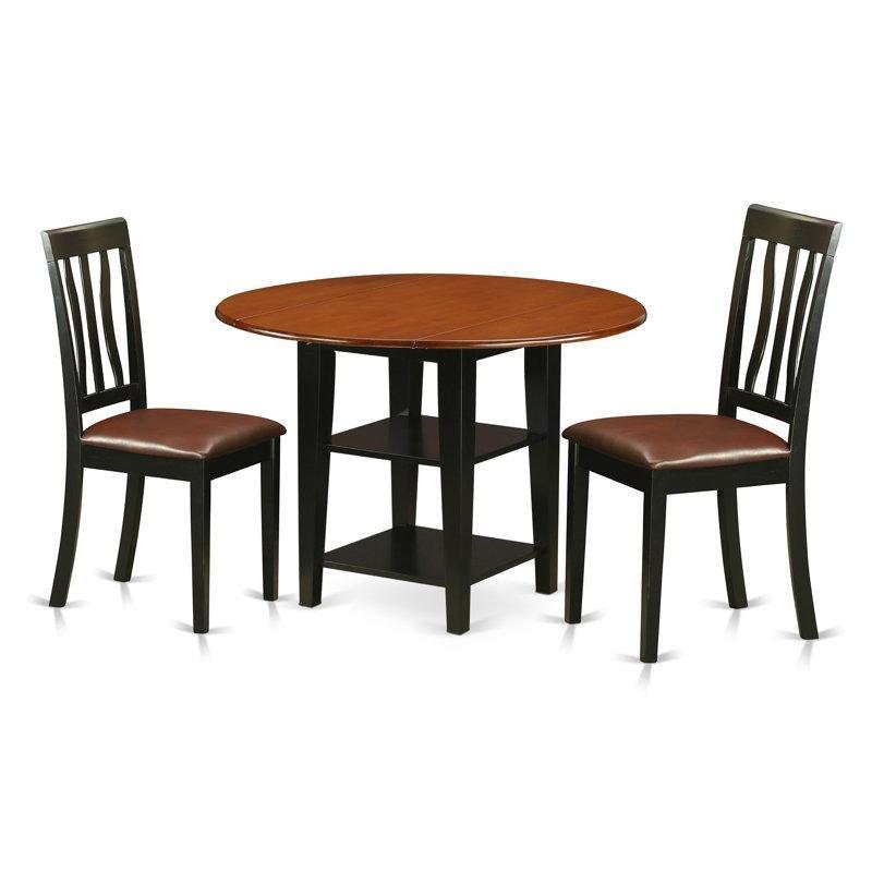 Kiraz Ahşap Yuvarlak Katlanır Mutfak Masası ve Siyah Deri Sandalyeli 3 Parçalı Yemek Seti 107 cm - 85462.0