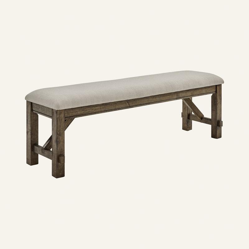 Kırsal Tarzı Krem Renkli Döşemeli Ahşap Yemek Masası Bench 152 cm - 88246