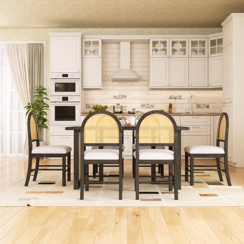 Kırsal Tasarımlı Espresso Rengi Rattan Yemek Masası Takımı 152x91x76 cm - 88186