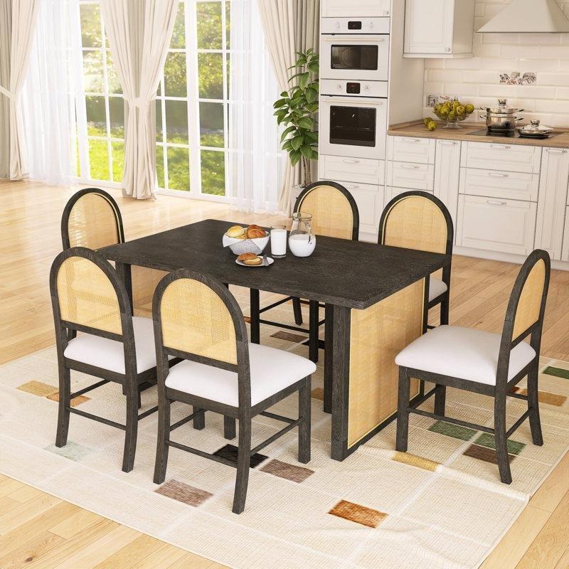 Kırsal Tasarımlı Espresso Rengi Rattan Yemek Masası Takımı 152x91x76 cm - 88186
