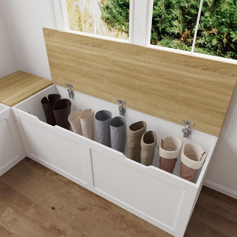 Köşe Ayakkabı Saklama Bankı Beyaz Endüstriyel Ahşap 160x160 cm - 88717