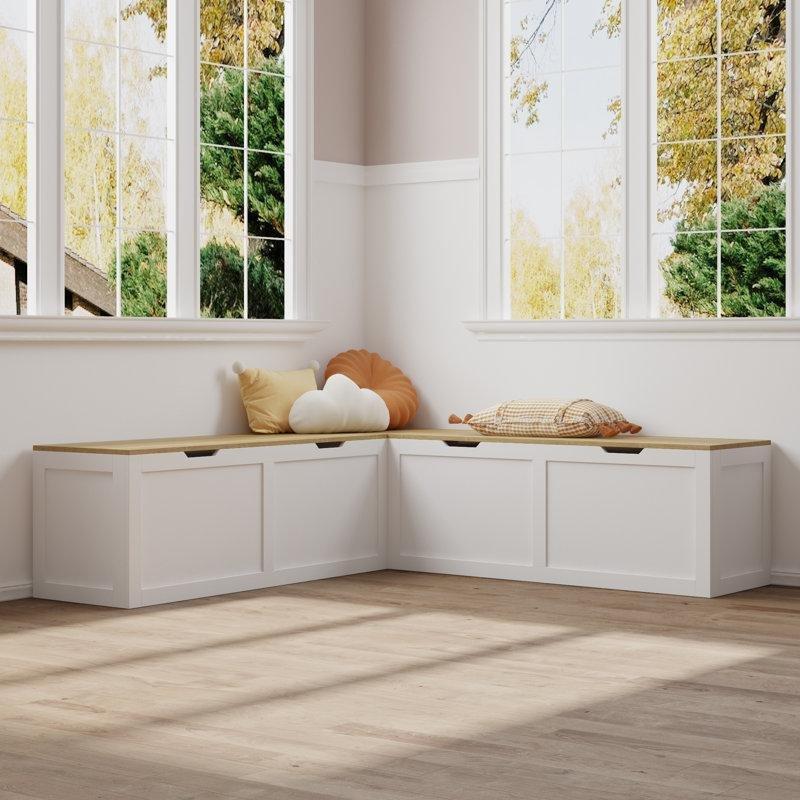 Köşe Ayakkabı Saklama Bankı Beyaz Endüstriyel Ahşap 160x160 cm - 88717