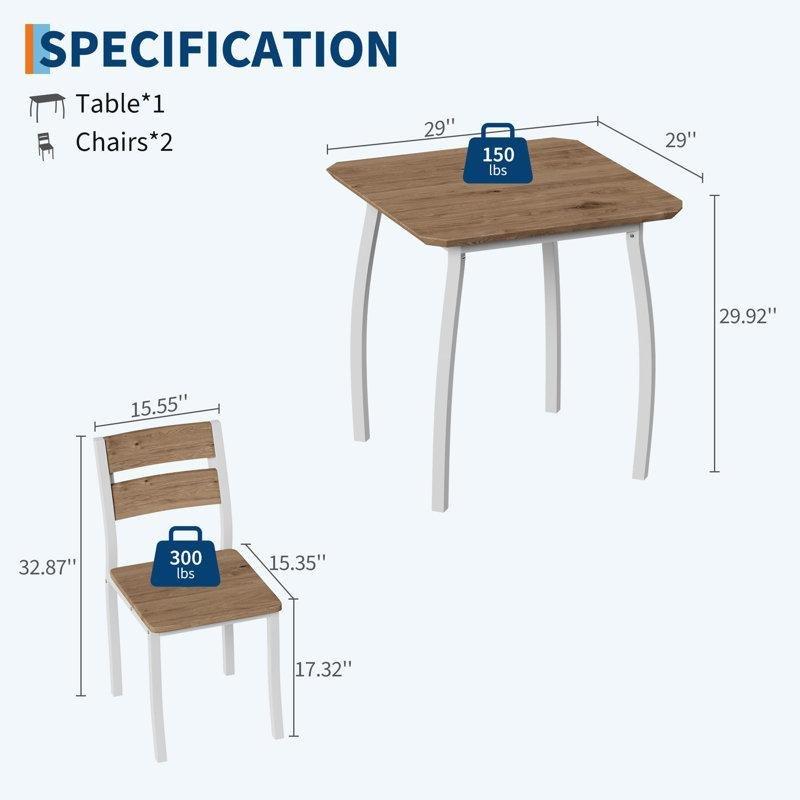 Köşe Kesimli Endüstriyel Ahşap Mutfak Yemek Masası 75x75 cm Beyaz Metal Ayaklı 2 Kişilik Set - 85015