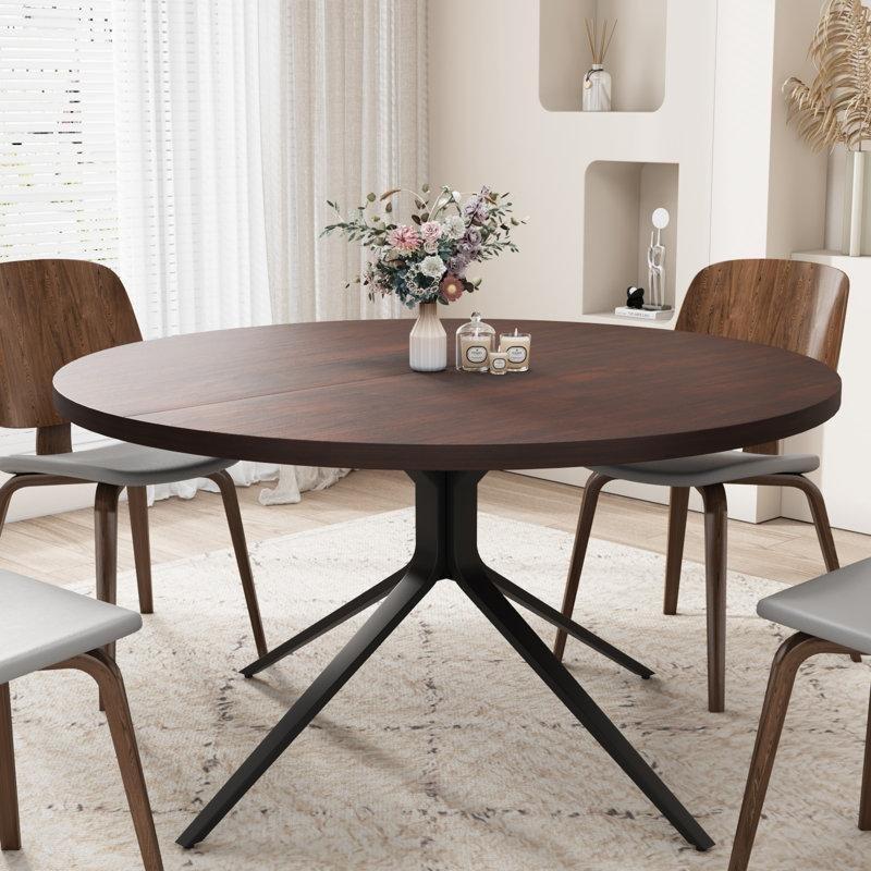Koyu Ceviz Renkli Masif Ahşap Yuvarlak Yemek Masası 120 cm - 83677
