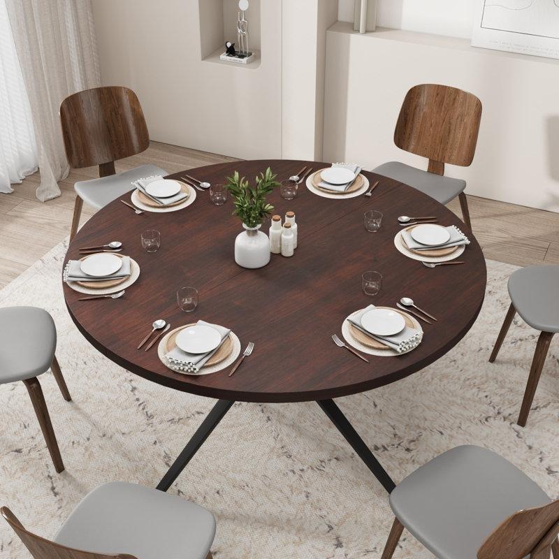 Koyu Ceviz Renkli Masif Ahşap Yuvarlak Yemek Masası 120 cm - 83677