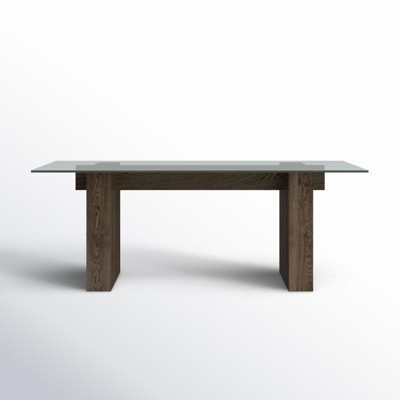 Koyu Kahverengi Masif Ahşap Tabanlı Şeffaf Cam Yemek Masası 203x76x76 cm - 84781
