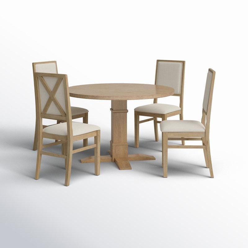 Krem Kumaşlı Yuvarlak Ahşap Mutfak Yemek Masası ve Sandalye Seti - 85030