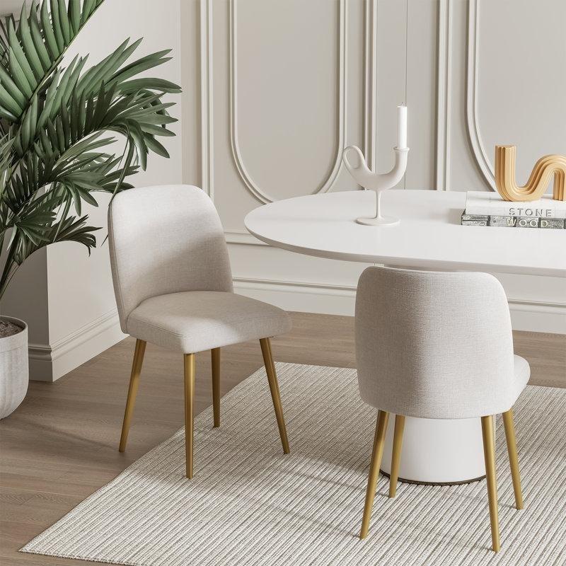 Krem Renkli Metal Ayaklı Yemek Masası Sandalyesi 87x58x48 cm 2li Set - 87361