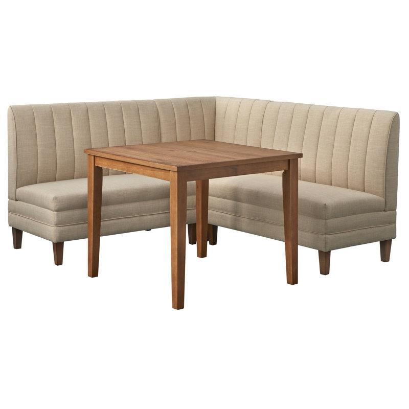 Kremali Kumaşlı L Şekilli Köşe Oturma Gruplu Ceviz Ayaklı Kare Mutfak Masası 91 cm - 88711