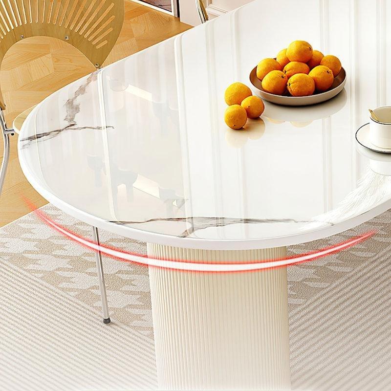 Kremşantili Yapay Mermerli Oval Yemek Masası Roma Sütun Ayaklı - 84433