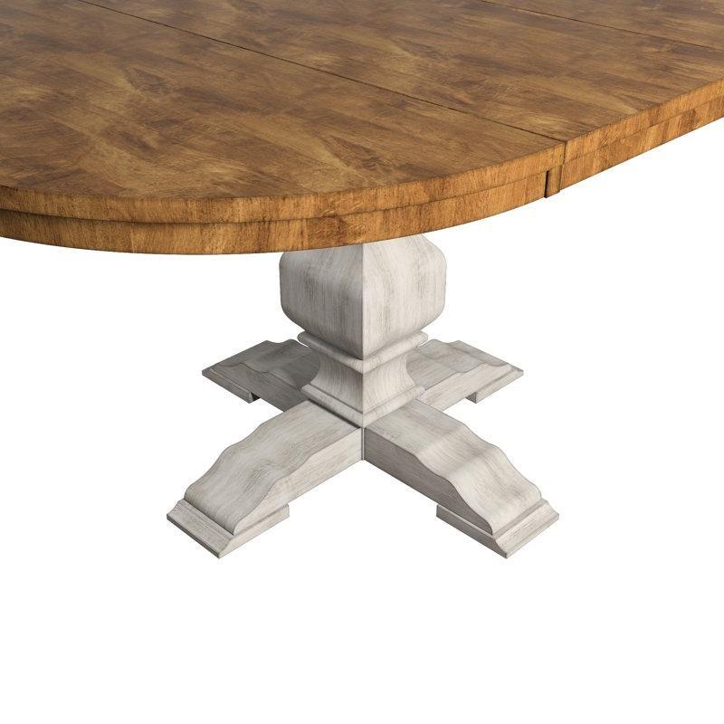 Masif Ahşap Oval Yemek Masası Beyaz Pedestal Tabanlı Açılır Sistem - 84454
