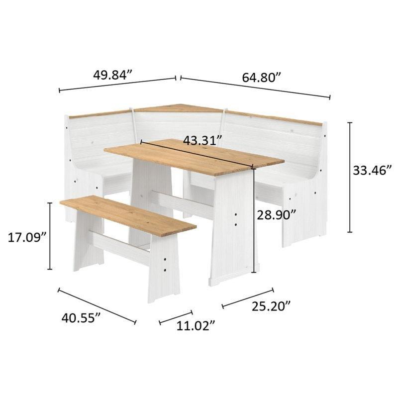 Masif Çam Ağacı Kahverengi Köşe Mutfak Masası 110x64x85 cm Benchli Set - 88807