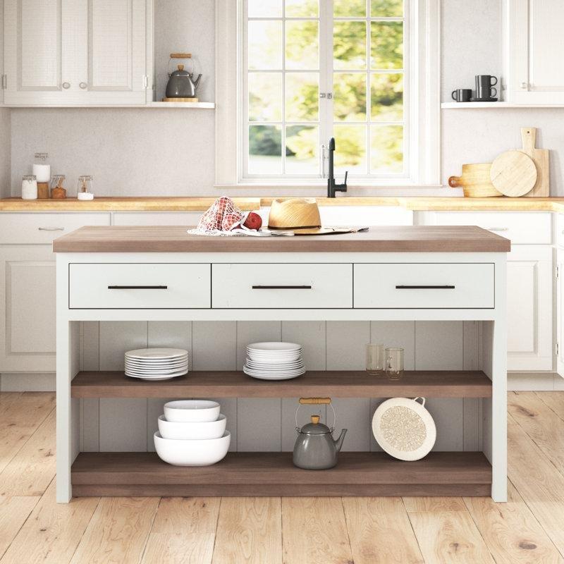 Masif Mango Ahşap İki Tonlu Mutfak Adası 88 cm Yükseklik - 86242