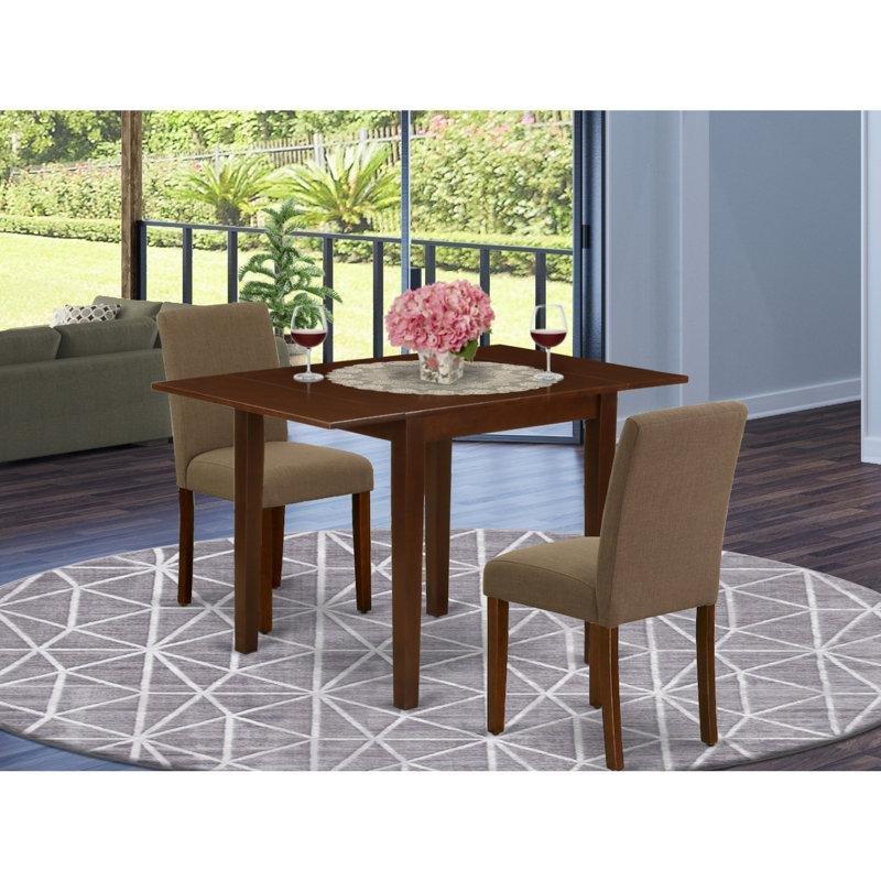 Maun Rengi Keten Kumaşlı Katlanır Mutfak Masası 122x76 cm 3 Parçalı Oturma Seti - 85399.0
