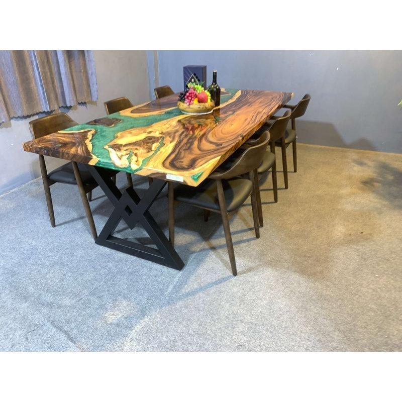 Mavi Epoksi Reçine Dolgulu Masif Ahşap Yemek Masası 76 cm Yükseklik - 86743