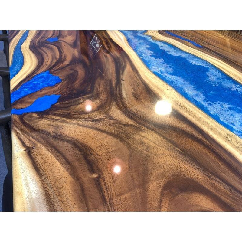 Mavi-Sarı Epoksi Reçine Masif Ahşap Yemek Masası 90x43x76 cm - 86722