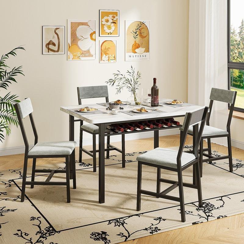 Mermer Desenli 4 Kişilik Yemek Masası Seti 110x70 cm Siyah Çelik Ayaklı - 88030