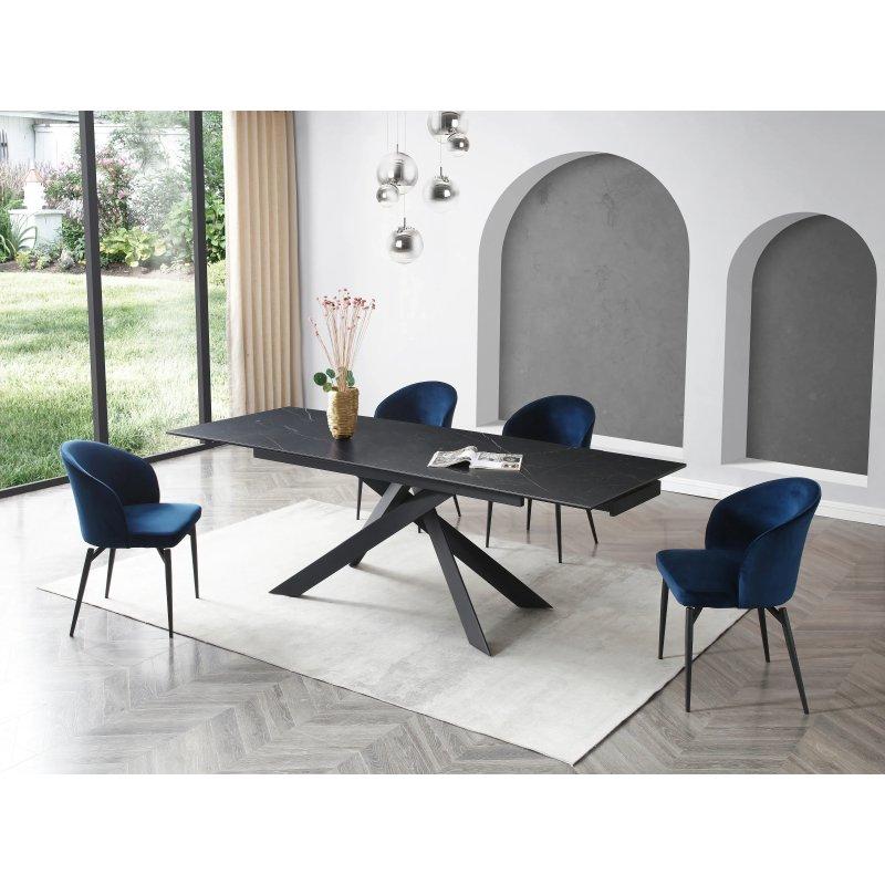 Mermer Desenli Açılır Yemek Masası 160-240 cm Seramik ve Metal Konstruksiyonlu - 83245