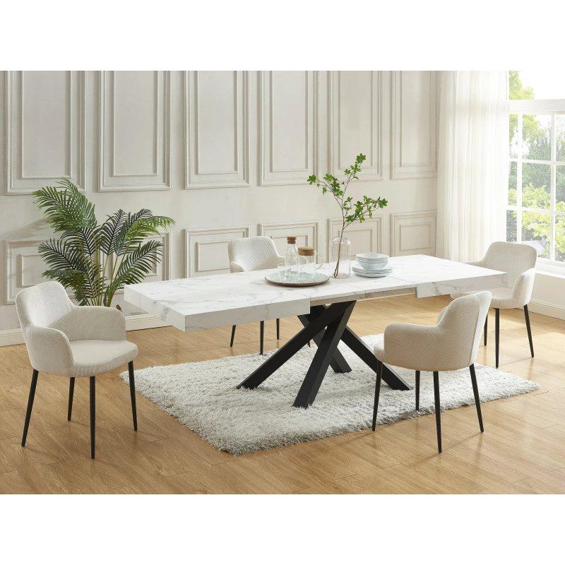 Mermer Desenli Beyaz Siyah MDF Açılır Yemek Masası 200 cm - 83266