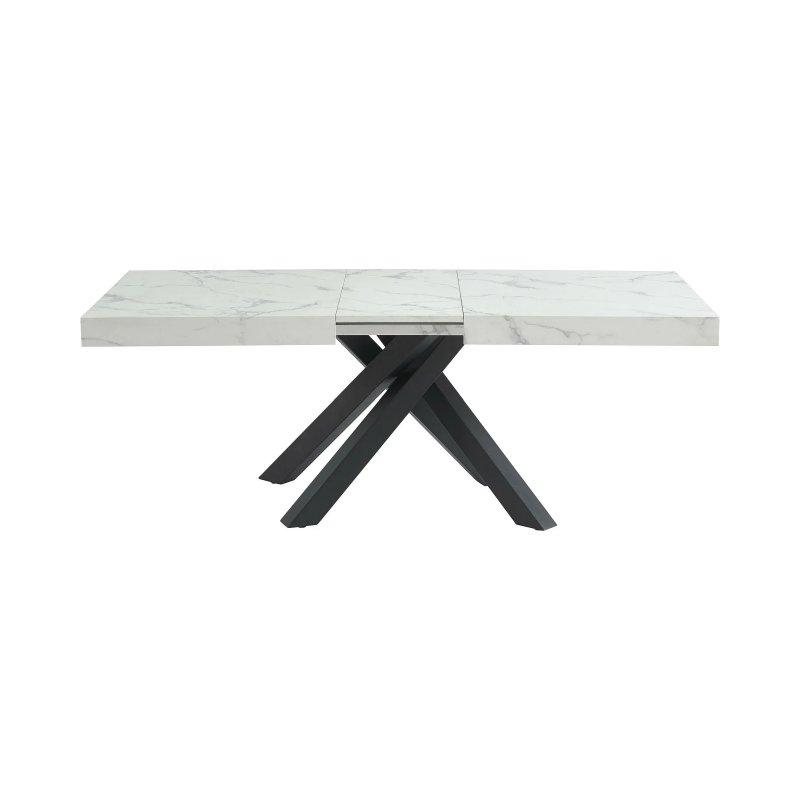 Mermer Desenli Beyaz Siyah MDF Açılır Yemek Masası 200 cm - 83266
