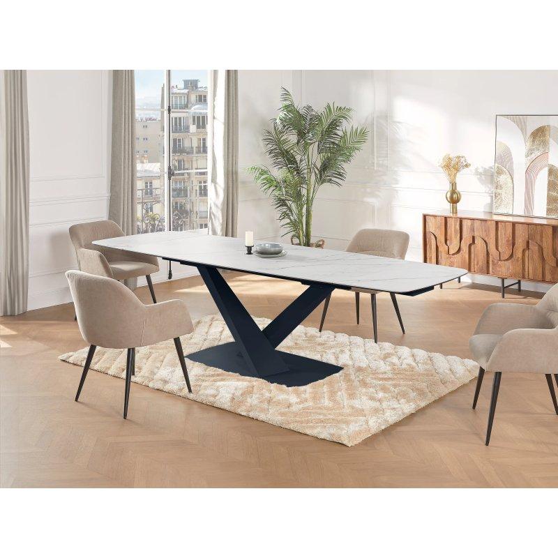 Mermer Desenli Cam Seramik Açılır Yemek Masası 220 cm - 83260
