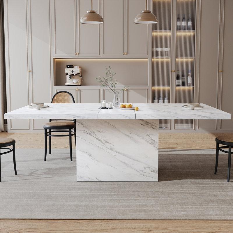 Mermer Desenli Dikdörtgen 8 Kişilik Yemek Masası MDF Tabanı - 84166