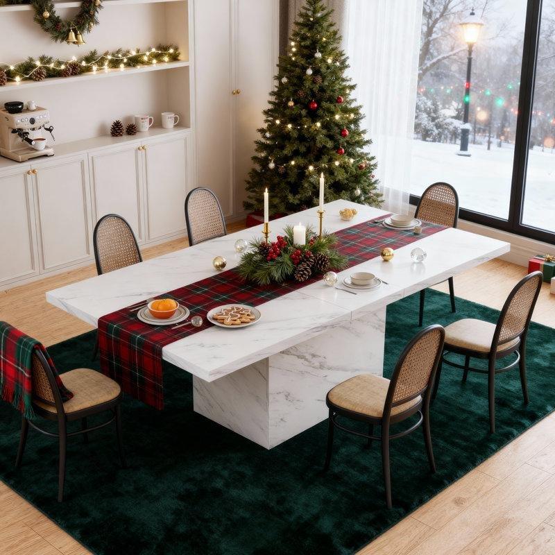 Mermer Desenli Dikdörtgen 8 Kişilik Yemek Masası MDF Tabanı - 84166
