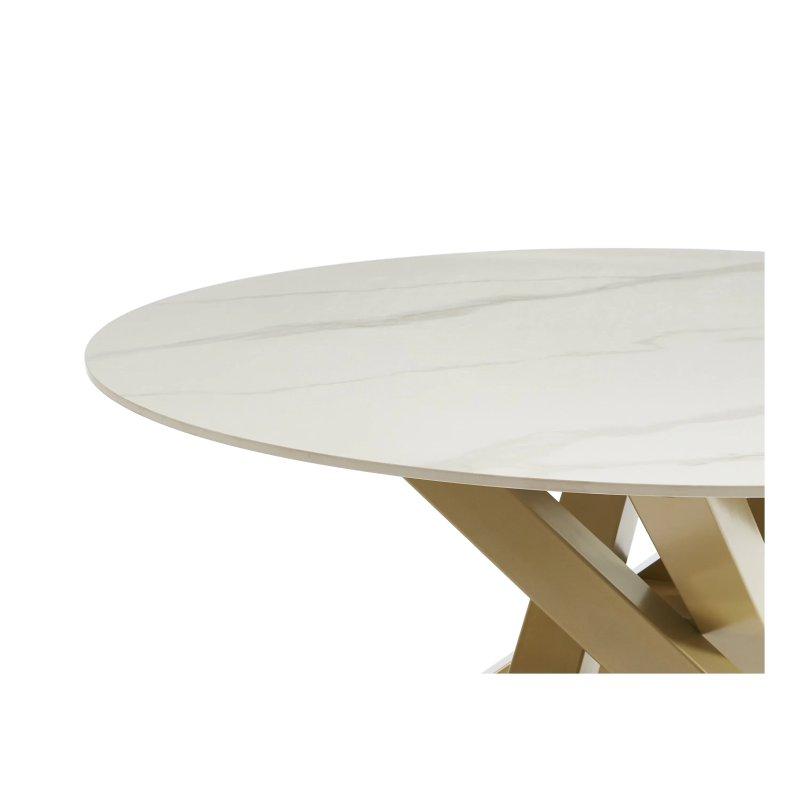 Mermer Desenli Seramik Yuvarlak Yemek Masası 130x130 cm Gold Metal Ayaklı - 83356