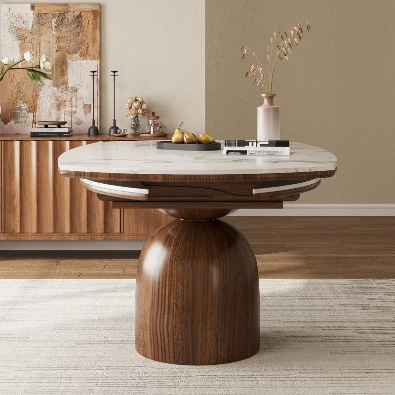 Mermer Yemek Masası Yuvarlak Açılabilir Pedestal Tasarım 135 cm - 84892