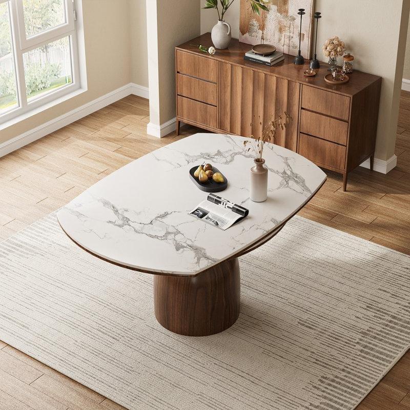 Mermer Yemek Masası Yuvarlak Açılabilir Pedestal Tasarım 135 cm - 84892