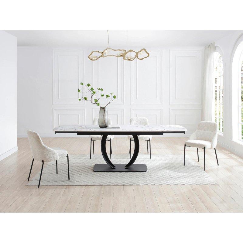 Mermerli Seramik Açılır Yemek Masası Siyah Metal Ayaklı 200x90 cm - 83230