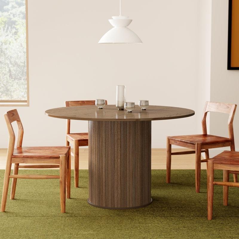 Meşe Ağacı Endüstriyel Pedestal Yuvarlak Yemek Masası 120 cm - 83725