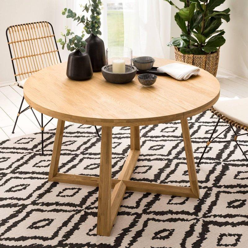 Meşe Masif Ahşap Yuvarlak Yemek Masası 120 cm - 83878